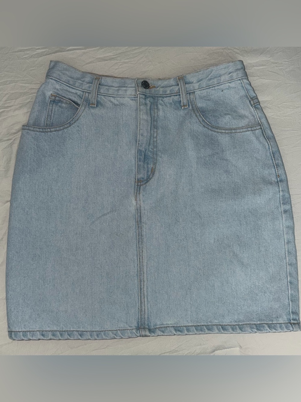 Vintage 90s Guess Designer Retro Light Blue 100% Cotton Denim 80s Skirt Size 29”
